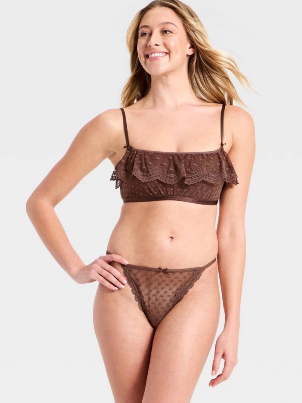 Women's Heart Lace Bralette & Cheeky Set - Wild Fable™ Brown